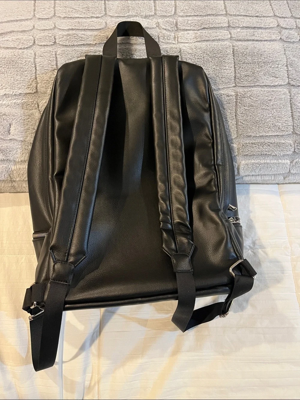 Target Black Faux Leather Backpack with Silver Zippers and Front Pocket